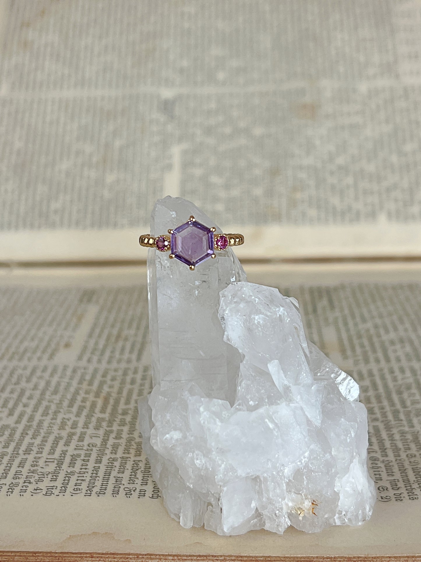 925 Silber Ring Amethyst und Rhodolith / vergoldet / Gr.56