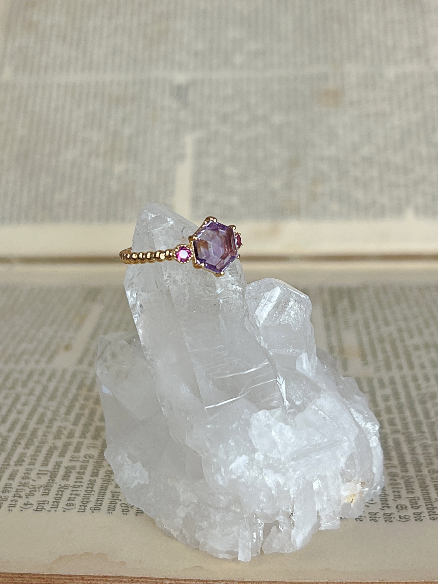 925 Silber Ring Amethyst und Rhodolith / vergoldet / Gr.56