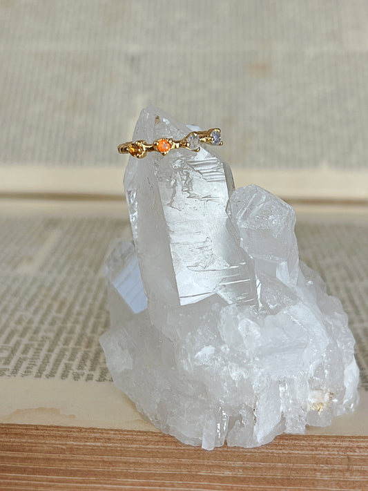 925 Silber Ring Carneol, labradorit und Citrin / vergoldet / Gr. 54