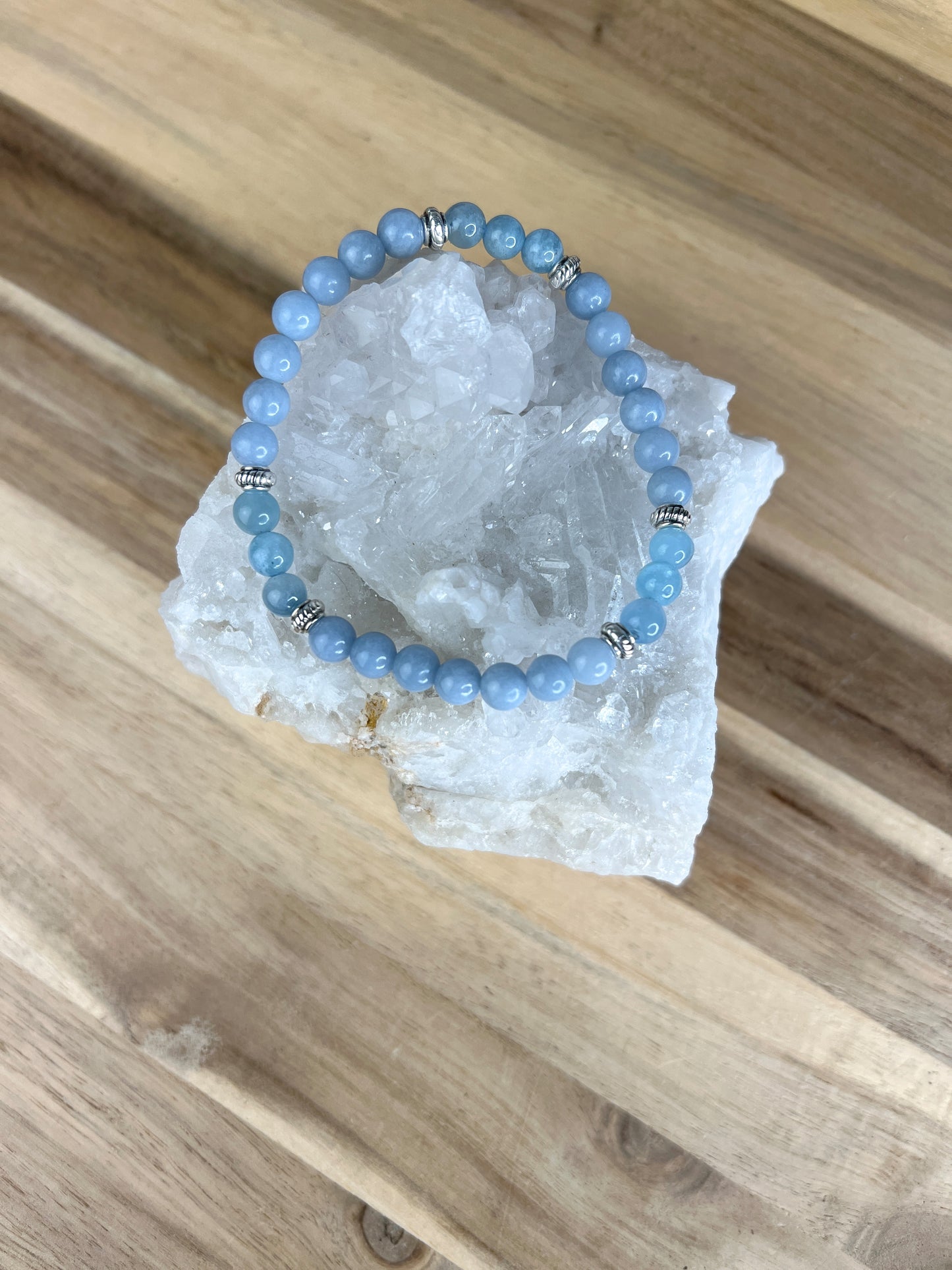 Aquamarin mit Angelit Armband /6mm