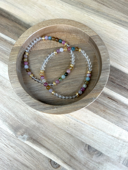 Turmalin mit Bergkristall Armband /4mm