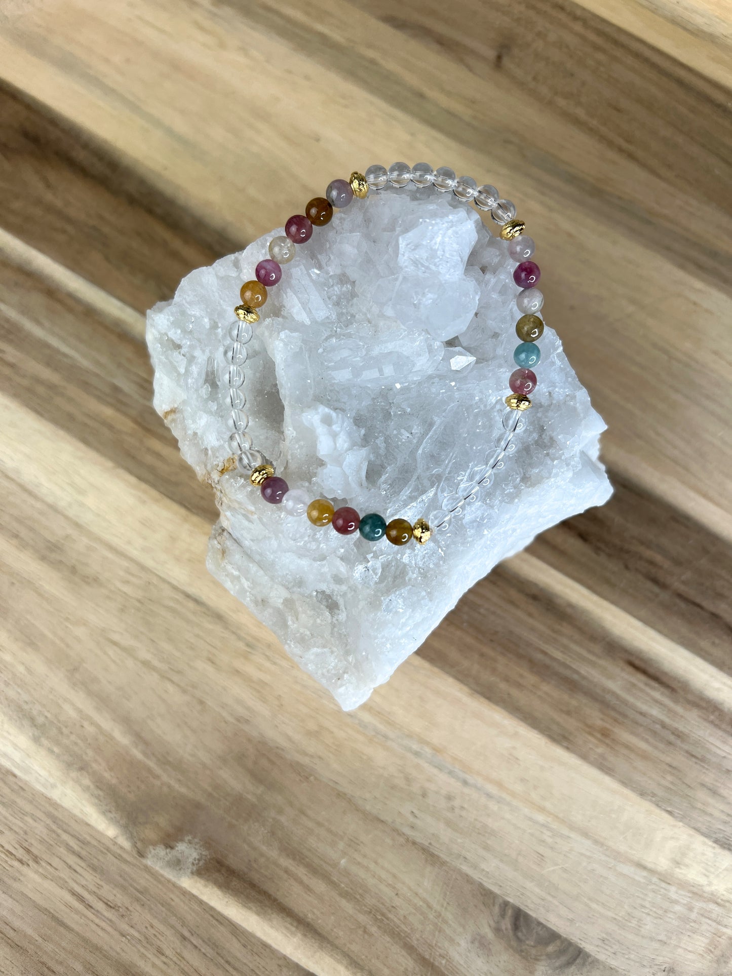 Turmalin mit Bergkristall Armband /4mm