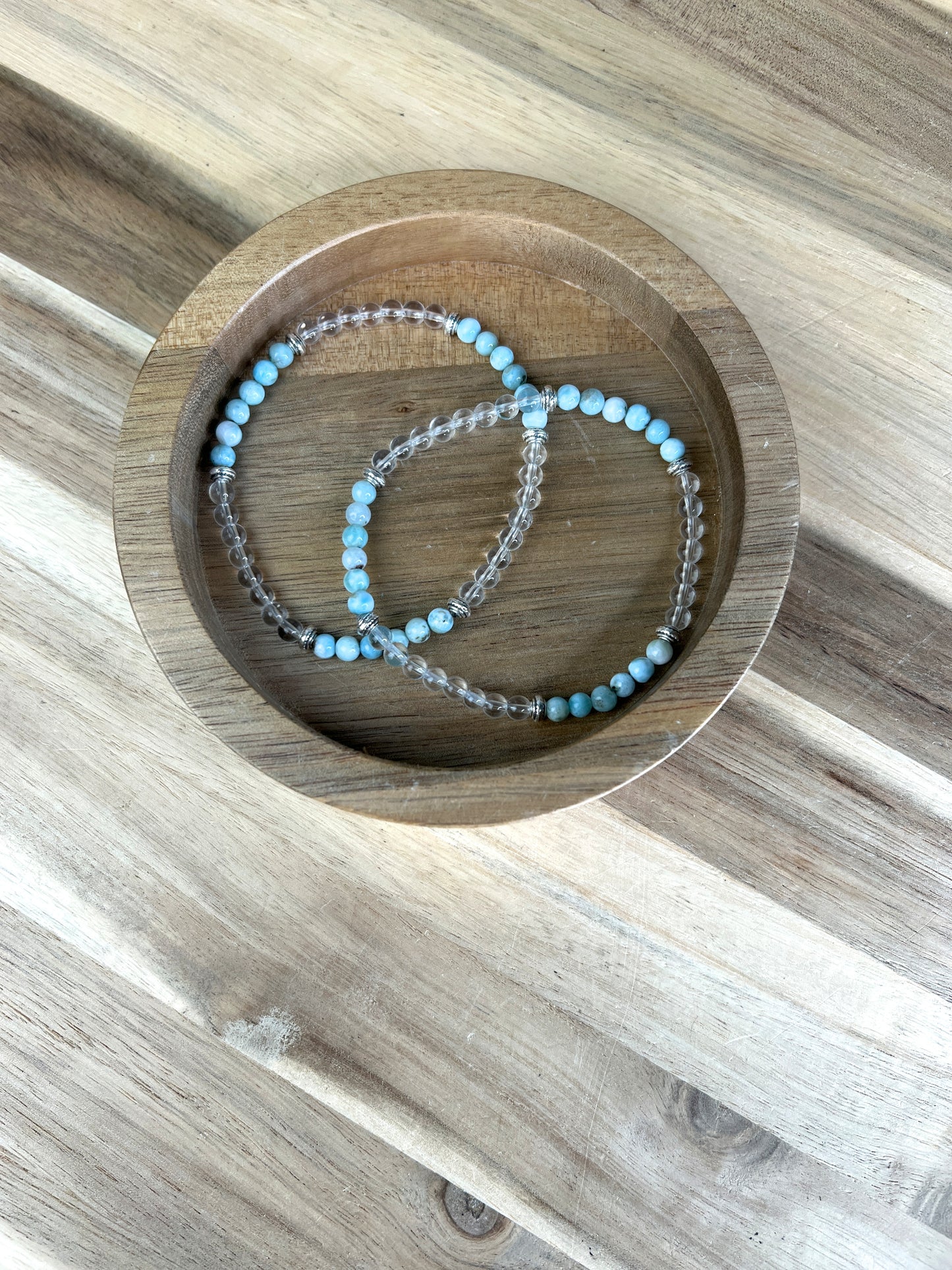 Larimar und Bergkristall Armband /4mm