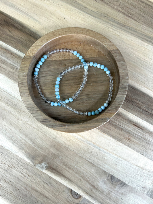 Larimar und Bergkristall Armband /4mm