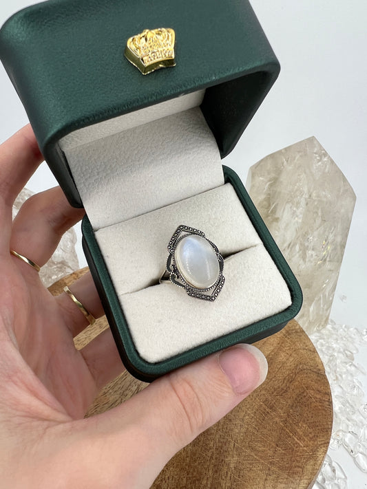 925 Silber Ring weißer Labradorit / P42