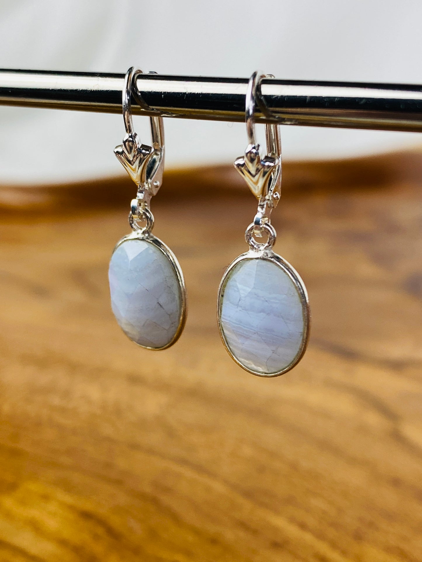 925 Silber - Ohrringe mit Edelsteinanhänger / Blue Lace Agate